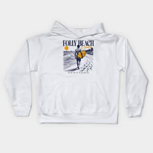 Vintage Surfing Folly Beach, South Carolina // Retro Surfer Sketch // Surfer's Paradise Kids Hoodie